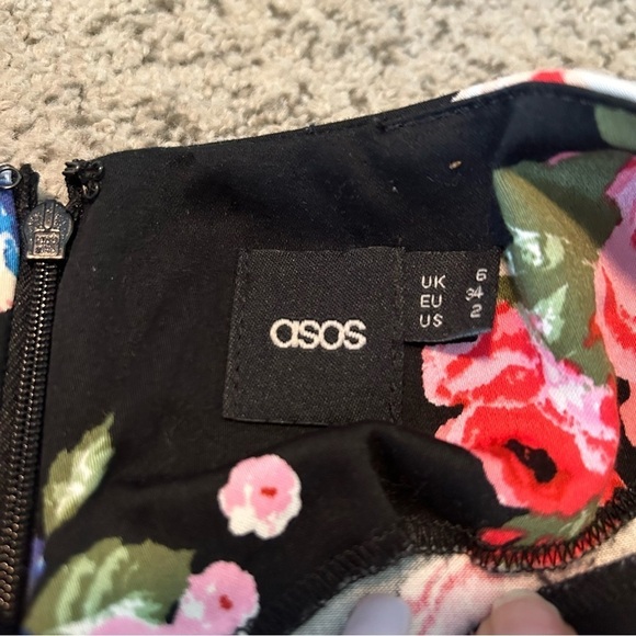 ASOS Black & Floral Print Sheath Mini Pencil Dress Size 2 - Picture 7 of 11